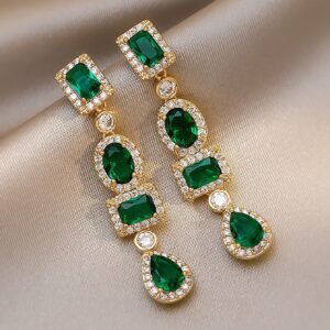 Emerald Crystal Water Drop Statement Earrings
