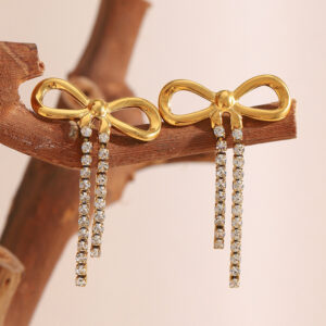 18K Gold Bow Knot Dangle Stainless Steel Earrings