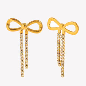 18K Gold Bow Knot Dangle Stainless Steel Earrings