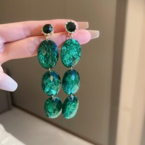 Emerald Textured Water Drop Statement Earrings