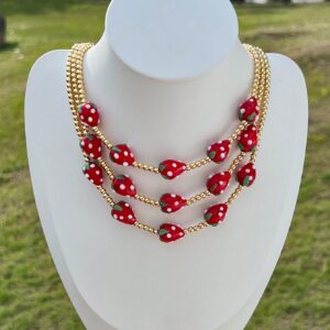Strawberry Beaded Gold Chain Necklace