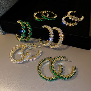 Emerald Glow Zircon Hoop Earrings