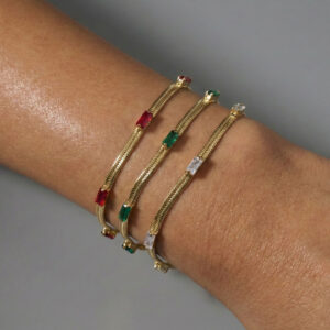 18K Gold Plated Snake Chain Bracelet with Rhinestones (304 Stainless Steel)