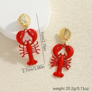 Red Lobster Shell Drop Earrings